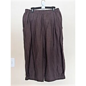 VIVID Brown Pleated Front 100% Linen Wide Leg Jogger Safari Pants Womens Large